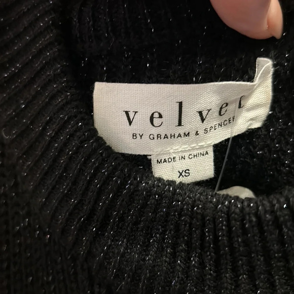 Velvet By Graham & Spencer  Adrienne Cold Shoulder Sweater Black Metallic - Picture 4 of 9